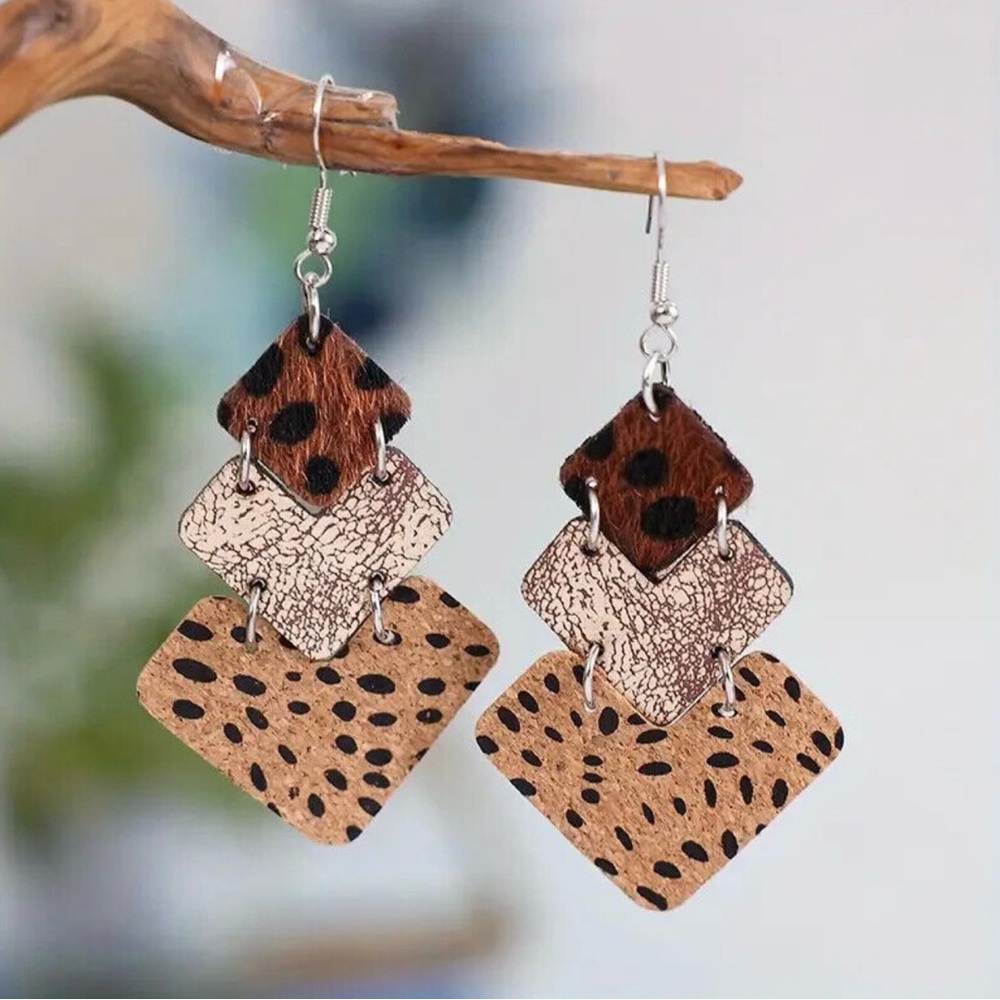 #74 | 3 Layer Animal Print PU Leather Dangle Earrings